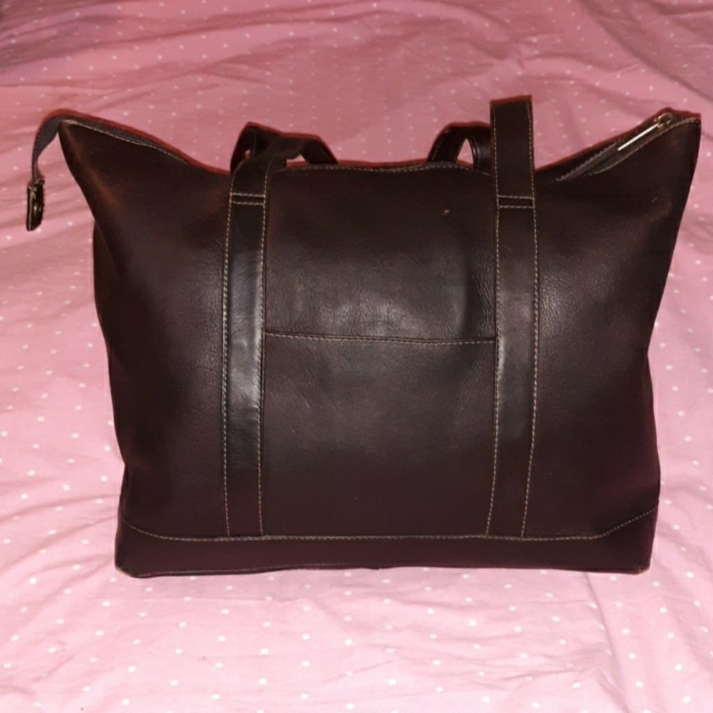 Le‎ Donne Large Brown Genuine Leather Tote Bag Purse Carryall Pocketbook